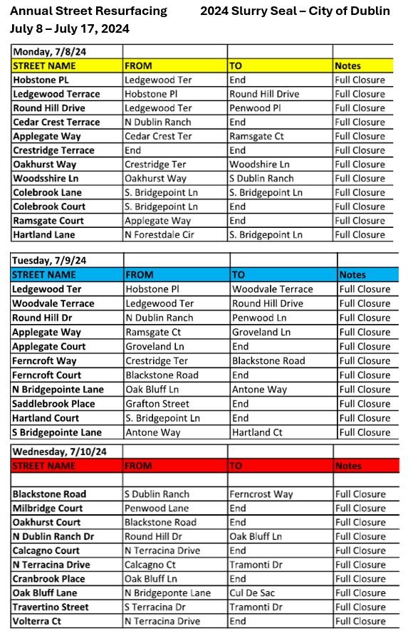 Slurry Seal 2024 - Dates 1 of 2
